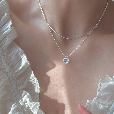 Kpop ogrlica u obliku srca French Lucky Bean Love Lanac za ključnu kost Korejski jednostavni ženski dvoslojni ogrlica Ženski privjesak za žene