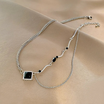 Колие Kpop Heart French Lucky Bean Love Clavicle Chain Корейско просто женско двуслойно колие Женска висулка за жени