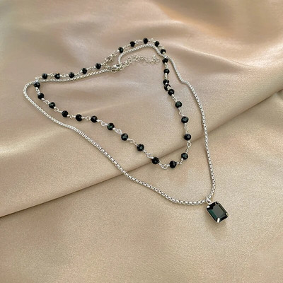 Колие Kpop Heart French Lucky Bean Love Clavicle Chain Корейско просто женско двуслойно колие Женска висулка за жени