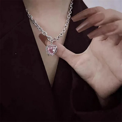 Колие Kpop Heart French Lucky Bean Love Clavicle Chain Корейско просто женско двуслойно колие Женска висулка за жени