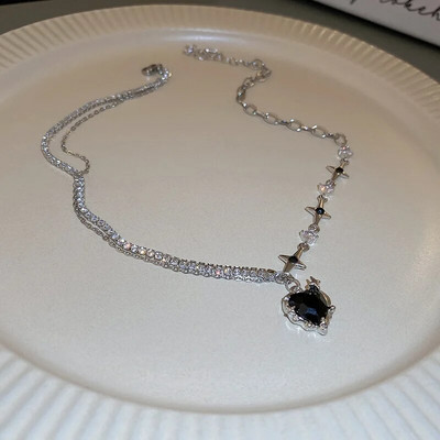 Колие Kpop Heart French Lucky Bean Love Clavicle Chain Корейско просто женско двуслойно колие Женска висулка за жени