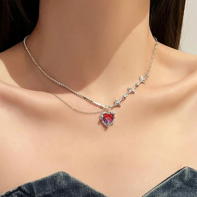 Колие Kpop Heart French Lucky Bean Love Clavicle Chain Корейско просто женско двуслойно колие Женска висулка за жени