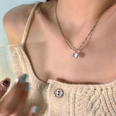 Колие Kpop Heart French Lucky Bean Love Clavicle Chain Корейско просто женско двуслойно колие Женска висулка за жени