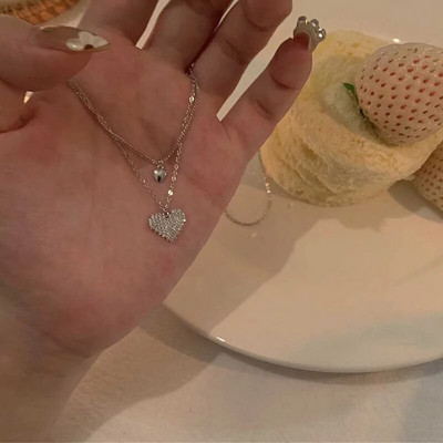 Колие Kpop Heart French Lucky Bean Love Clavicle Chain Корейско просто женско двуслойно колие Женска висулка за жени