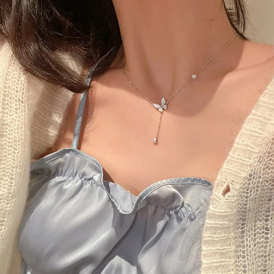 Колие Kpop Heart French Lucky Bean Love Clavicle Chain Корейско просто женско двуслойно колие Женска висулка за жени
