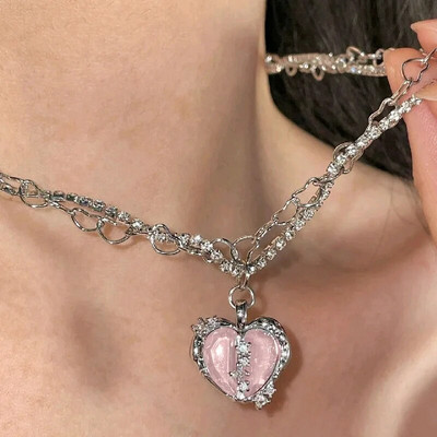 Колие Kpop Heart French Lucky Bean Love Clavicle Chain Корейско просто женско двуслойно колие Женска висулка за жени