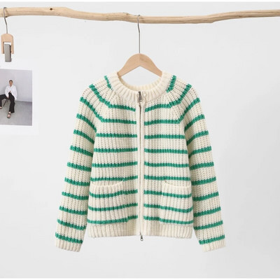 Široki pleteni kardigan, ženski ženski džemper s francuskim vintage prugama, mekani, meki, kontrastni, ženski pulover, jesen 2023., ženski kaput s velikim džepovima