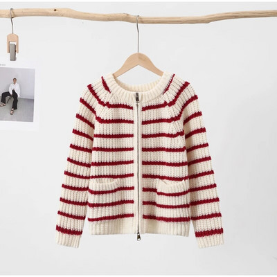 Široki pleteni kardigan, ženski ženski džemper s francuskim vintage prugama, mekani, meki, kontrastni, ženski pulover, jesen 2023., ženski kaput s velikim džepovima