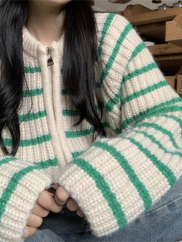 Široki pleteni kardigan, ženski ženski džemper s francuskim vintage prugama, mekani, meki, kontrastni, ženski pulover, jesen 2023., ženski kaput s velikim džepovima