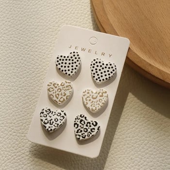 3 чифта/комплект Сърце Акрилни обеци за жени Macaron Цветни точки Обеци с леопардови ивици Корейски бижута Аксесоари