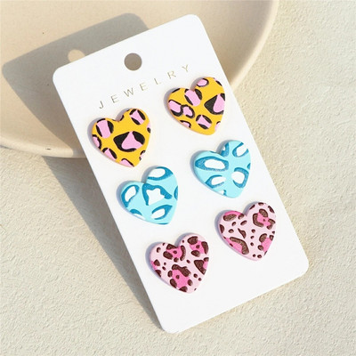 3 pár/szett szív akril fülbevaló női Macaron színes pöttyös leopárdcsíkos fülbevaló Korea ékszer kiegészítők