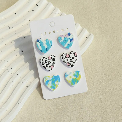 3 pár/szett szív akril fülbevaló női Macaron színes pöttyös leopárdcsíkos fülbevaló Korea ékszer kiegészítők
