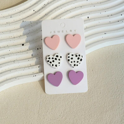 3 pár/szett szív akril fülbevaló női Macaron színes pöttyös leopárdcsíkos fülbevaló Korea ékszer kiegészítők