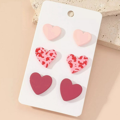 3 pár/szett szív akril fülbevaló női Macaron színes pöttyös leopárdcsíkos fülbevaló Korea ékszer kiegészítők