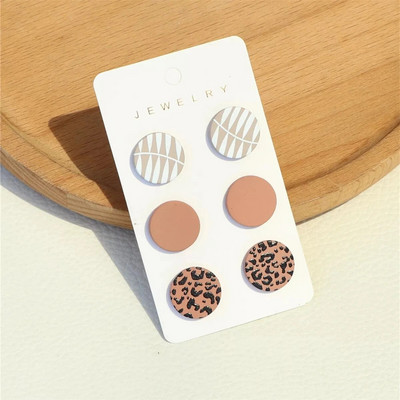 3 pár/szett szív akril fülbevaló női Macaron színes pöttyös leopárdcsíkos fülbevaló Korea ékszer kiegészítők