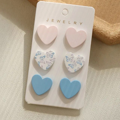 3 pár/szett szív akril fülbevaló női Macaron színes pöttyös leopárdcsíkos fülbevaló Korea ékszer kiegészítők