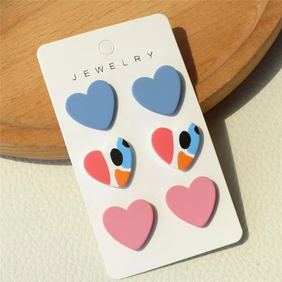 3 pár/szett szív akril fülbevaló női Macaron színes pöttyös leopárdcsíkos fülbevaló Korea ékszer kiegészítők