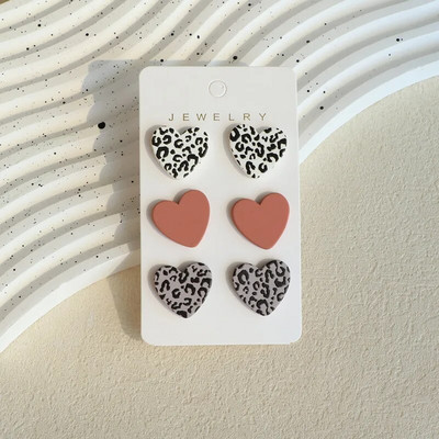 3 pár/szett szív akril fülbevaló női Macaron színes pöttyös leopárdcsíkos fülbevaló Korea ékszer kiegészítők