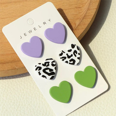 3 pár/szett szív akril fülbevaló női Macaron színes pöttyös leopárdcsíkos fülbevaló Korea ékszer kiegészítők