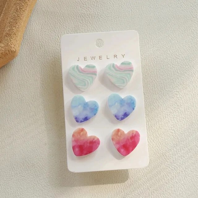 3 pár/szett szív akril fülbevaló női Macaron színes pöttyös leopárdcsíkos fülbevaló Korea ékszer kiegészítők