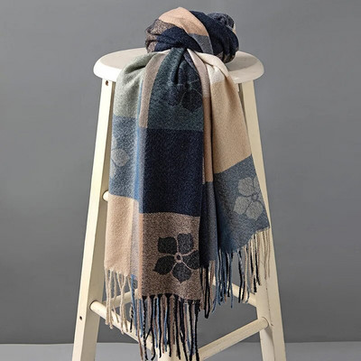 Zimski šal od kariranog karira i jednobojnog kašmira, topli šalovi, dodaci za hladno vrijeme, šalovi s resama