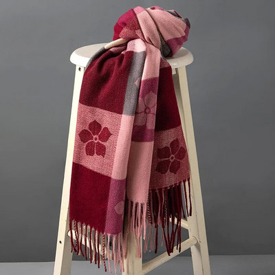 Zimski šal od kariranog karira i jednobojnog kašmira, topli šalovi, dodaci za hladno vrijeme, šalovi s resama