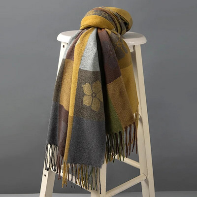 Zimski šal od kariranog karira i jednobojnog kašmira, topli šalovi, dodaci za hladno vrijeme, šalovi s resama