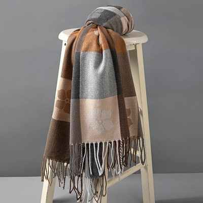 Zimski šal od kariranog karira i jednobojnog kašmira, topli šalovi, dodaci za hladno vrijeme, šalovi s resama