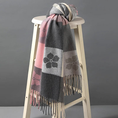 Zimski šal od kariranog karira i jednobojnog kašmira, topli šalovi, dodaci za hladno vrijeme, šalovi s resama