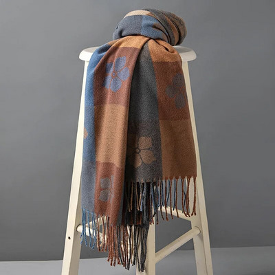 Zimski šal od kariranog karira i jednobojnog kašmira, topli šalovi, dodaci za hladno vrijeme, šalovi s resama