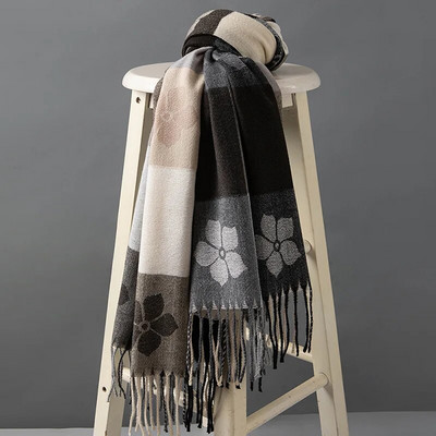 Zimski šal od kariranog karira i jednobojnog kašmira, topli šalovi, dodaci za hladno vrijeme, šalovi s resama