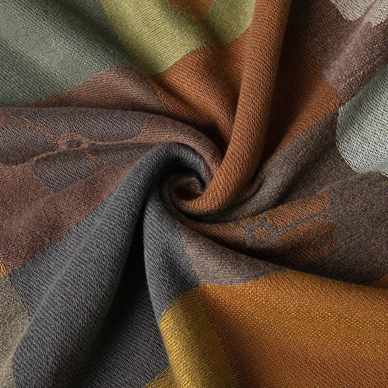 Zimski šal od kariranog karira i jednobojnog kašmira, topli šalovi, dodaci za hladno vrijeme, šalovi s resama