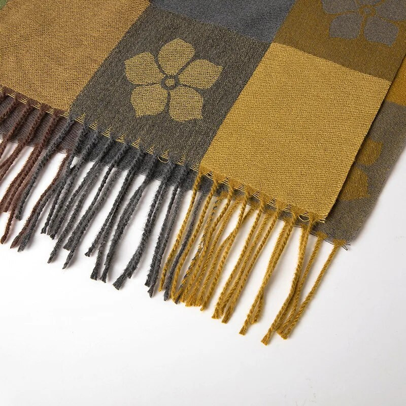 Zimski šal od kariranog karira i jednobojnog kašmira, topli šalovi, dodaci za hladno vrijeme, šalovi s resama