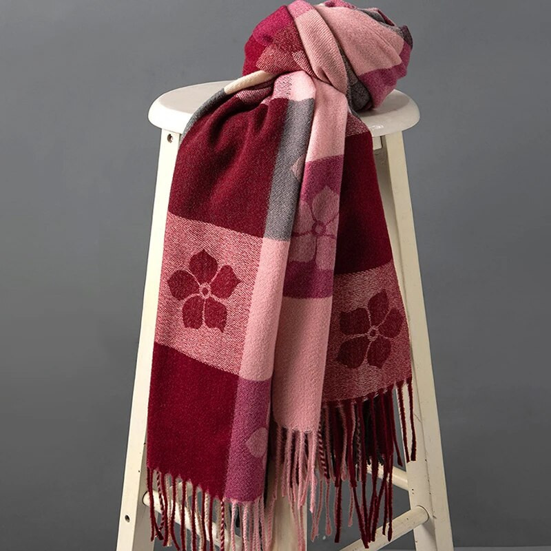 Zimski šal od kariranog karira i jednobojnog kašmira, topli šalovi, dodaci za hladno vrijeme, šalovi s resama