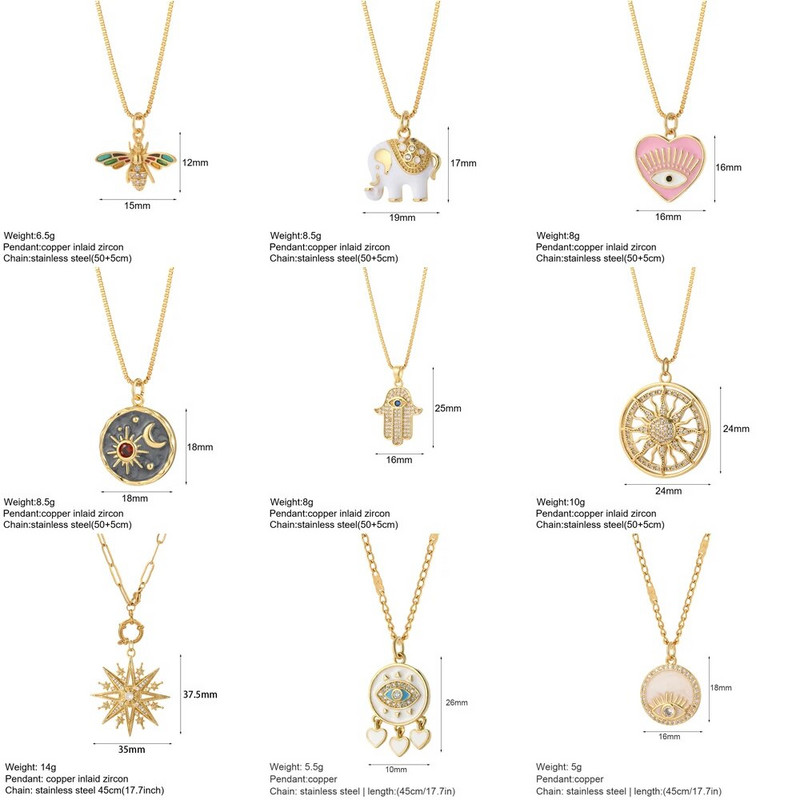 Srce Evil Blue Eye Ogrlica od sunca za žene Slatki pas Pčela Slon Privjesak zlatne boje Ženske ogrlice Dugi lančići od nehrđajućeg čelika