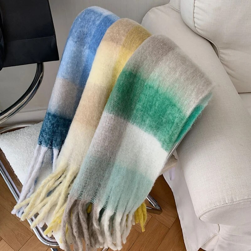 Karirani šalovi za žene zime, dugi šalovi za žene s resama, super mekani šalovi za žene zime