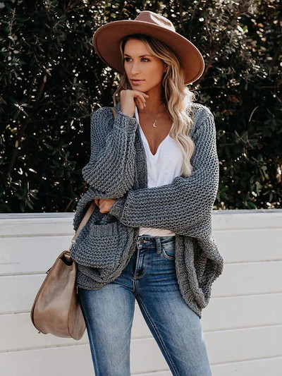 Fitshinling BOHO pleteni kardigan s rukavima u obliku krila šišmiša, praznični preveliki zimski kaput s uvijenim opuštenim starinskim dugim kardiganom