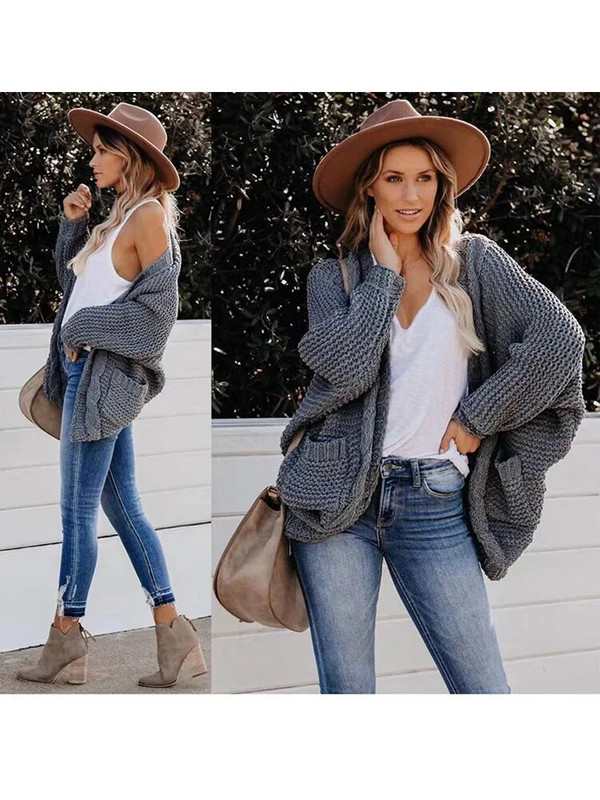 Fitshinling BOHO pleteni kardigan s rukavima u obliku krila šišmiša, praznični preveliki zimski kaput s uvijenim opuštenim starinskim dugim kardiganom