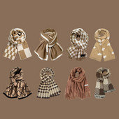 Ženski šal u smeđem stilu, modni karirani šalovi, rešetkasti zima, jesen, topli rešetkasti veliki šalovi, darovi