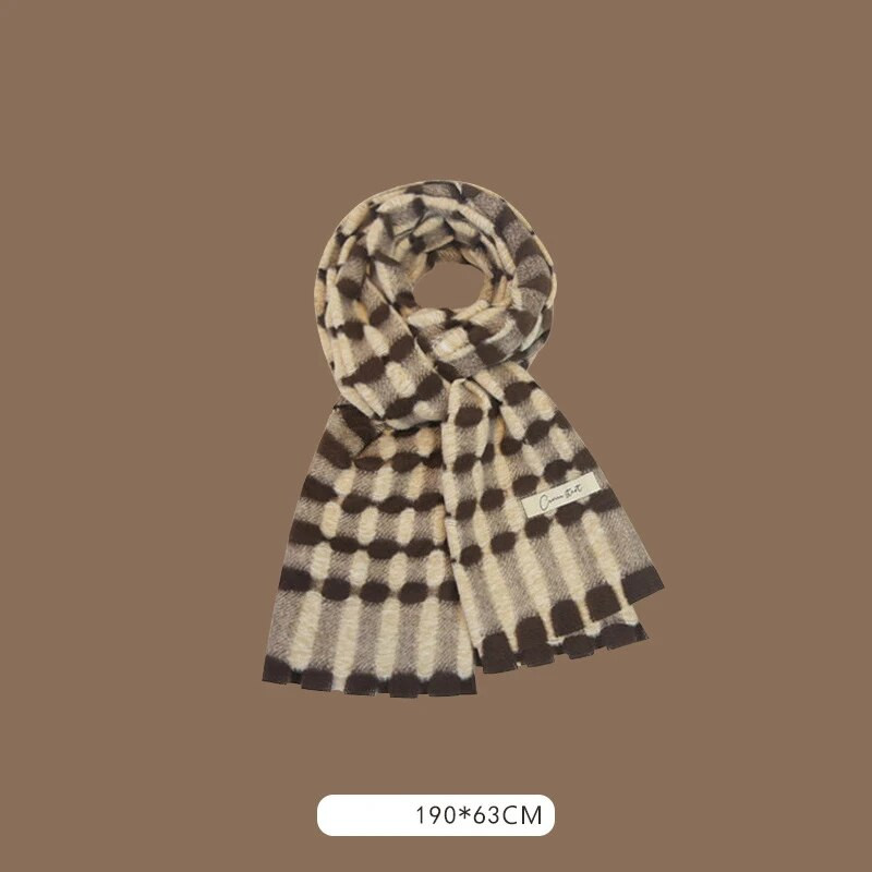 Ženski šal u smeđem stilu, modni karirani šalovi, rešetkasti zima, jesen, topli rešetkasti veliki šalovi, darovi