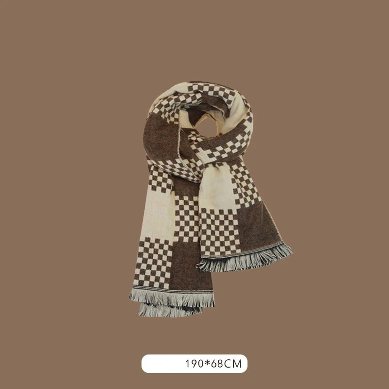 Ženski šal u smeđem stilu, modni karirani šalovi, rešetkasti zima, jesen, topli rešetkasti veliki šalovi, darovi