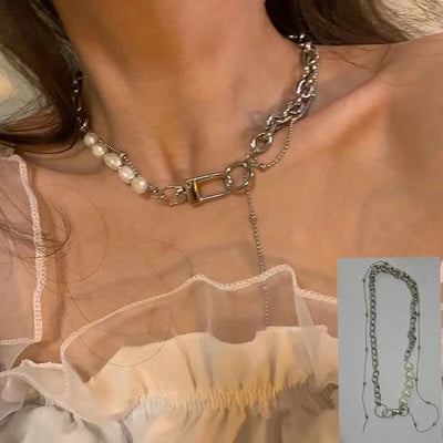 Y2K retro Kpop srebrne ogrlice s privjescima za žene Gothic Circon Heart Cross Ogrlica s kićankama Punk Clavicle Choker nakit