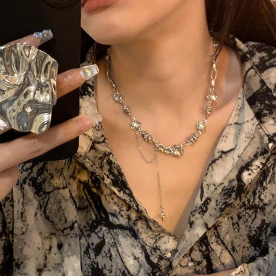 Y2K retro Kpop srebrne ogrlice s privjescima za žene Gothic Circon Heart Cross Ogrlica s kićankama Punk Clavicle Choker nakit