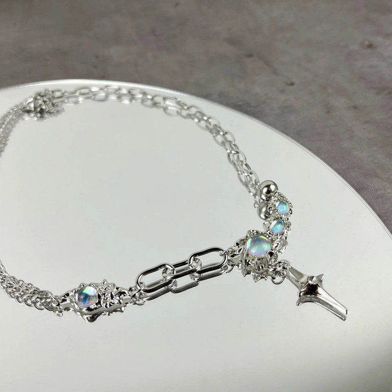 Y2K retro Kpop srebrne ogrlice s privjescima za žene Gothic Circon Heart Cross Ogrlica s kićankama Punk Clavicle Choker nakit