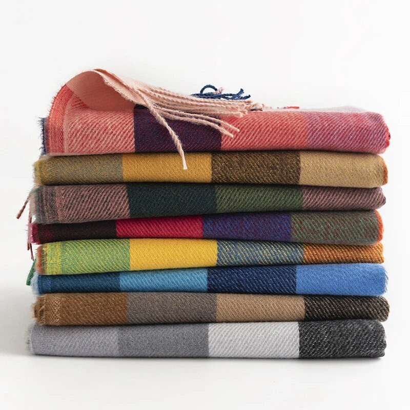 Ženski modni šalovi, dugi šal, zimski debeli topli pleteni veliki karirani šal