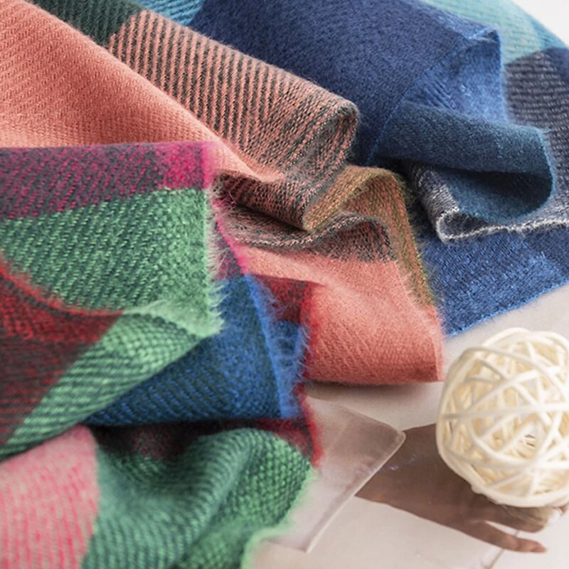 Ženski modni šalovi, dugi šal, zimski debeli topli pleteni veliki karirani šal