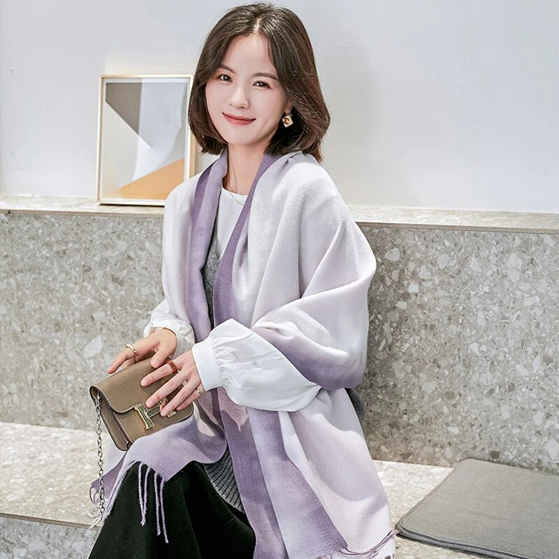 Γυναικείο φουλάρι κασμίρ Feel, Χειμωνιάτικο κασκόλ ζεστό περιτυλίγματος, ντεγκραντέ κασκόλ, Γενέθλια για γυναίκες, κυρία, κορίτσι