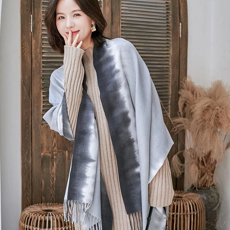 Γυναικείο φουλάρι κασμίρ Feel, Χειμωνιάτικο κασκόλ ζεστό περιτυλίγματος, ντεγκραντέ κασκόλ, Γενέθλια για γυναίκες, κυρία, κορίτσι