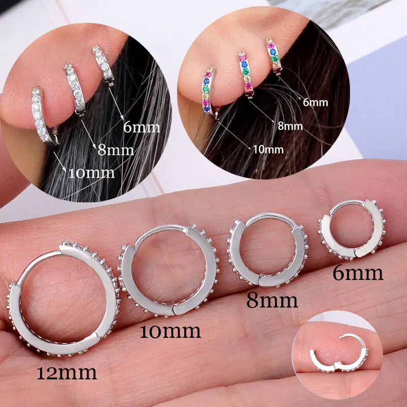 1 par minimalističkih prstenastih naušnica od nehrđajućeg čelika od kristalnog cirkonija male Huggie tanke naušnice s hrskavicom Helix Tragus Piercing nakit