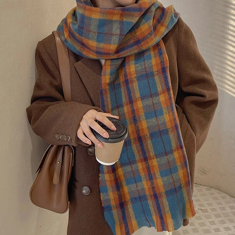 Karirani šalovi duginih boja od tartana za žene zime, dugi šalovi za žene, super mekani šalovi za žene zime